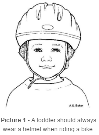 A toddler should always wear a helmet when riding a bike