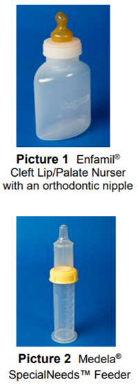 Enfamil® Cleft Lip/Palate Nurser with an orthodontic nipple and Medela® SpecialNeeds™ Feeder