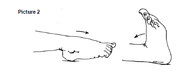 Have your child lie on their back. Have them keep their knee straight and bend their toes upward until they feel a stretch behind the knee. Then have them point their toes downward. Repeat with the other foot.