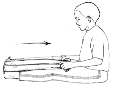 Child stretching leg with a towel