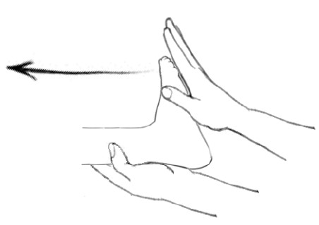 Parent pushing on child's heel