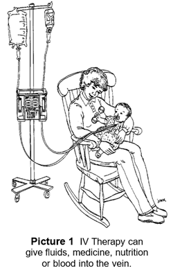 Mom rocking her baby with an IV in a rocking chair