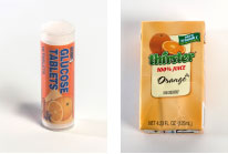 Glucose tablets and juice