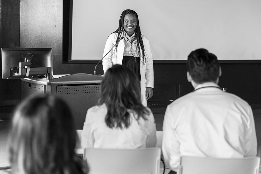 Medical professional giving a lecture